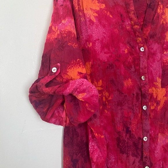 Catherine’s Red Pink Watercolor Button Down Shirt Women’s Plus Size 3X Petite - Picture 10 of 11